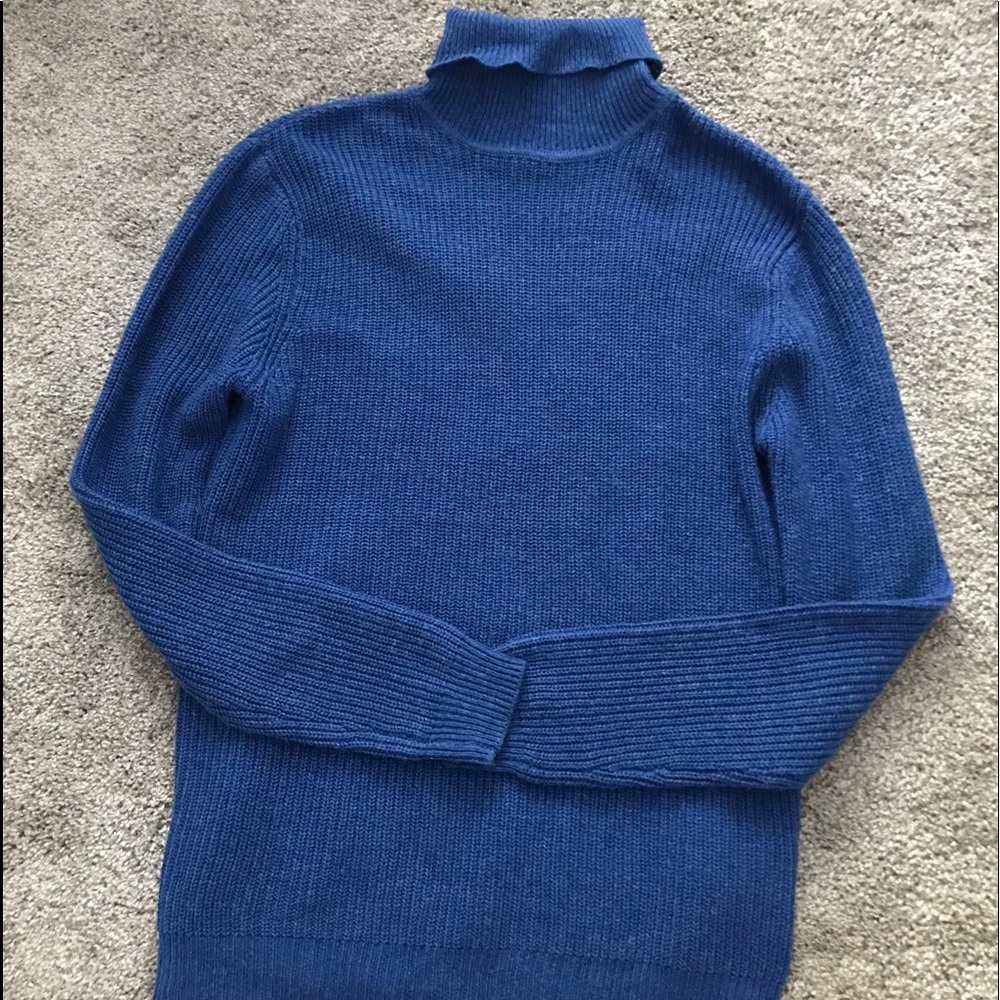 Men’s Pull&Bear Blue Roll Neck Waffle Knit Sweater Sz L